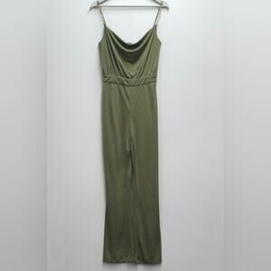 Jason Wu Cowl Neck Embellished Golden Straps Jumpsuit in Green Women's Small